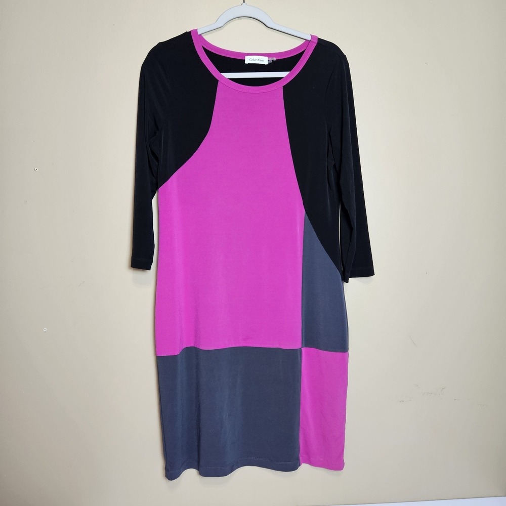 Calvin Klein Women's Size‎ 10 Colorblock Sheath Dress Pink Gray Black Midi